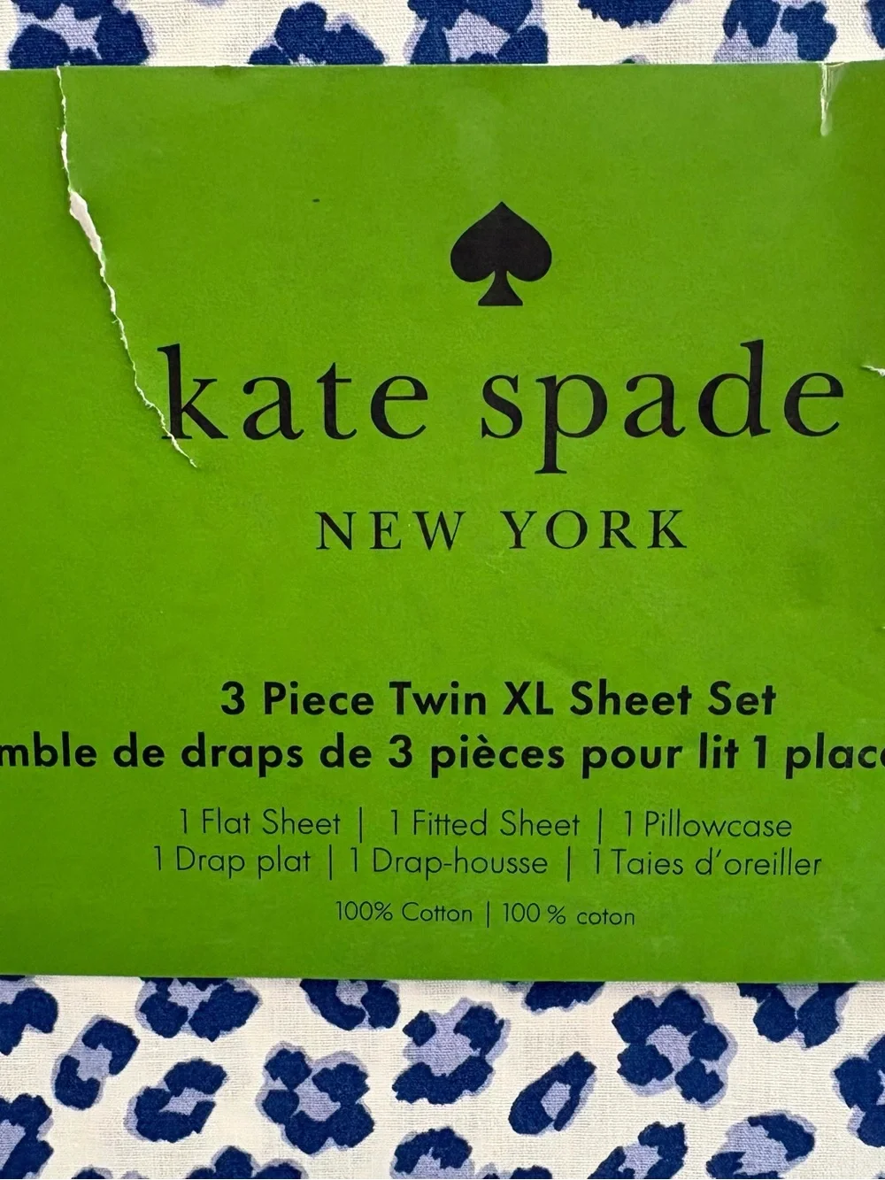 DORM READY NWT Kate Spade twin XL sheets  leopard floral print/nighttime color